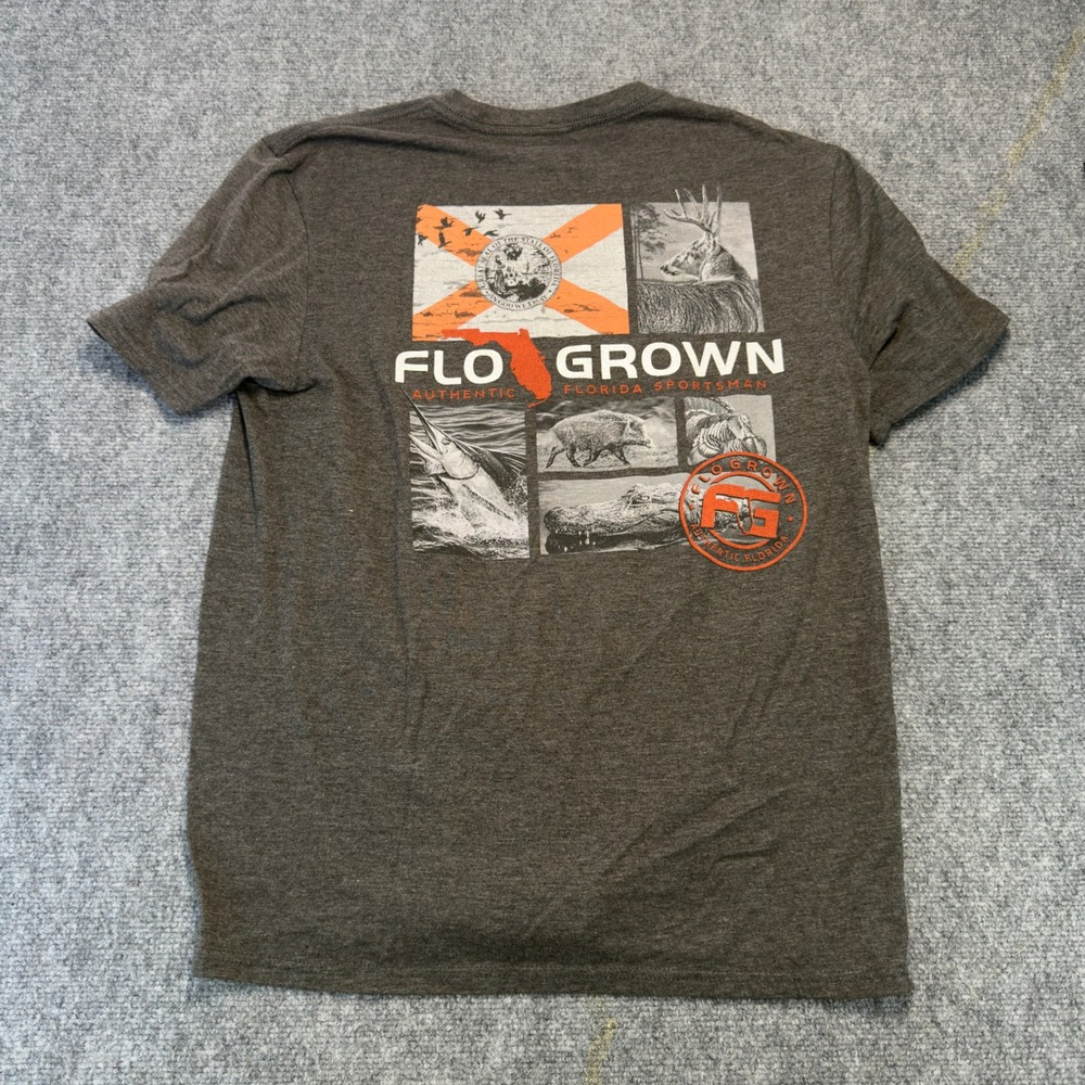 FloGrown Authentic Florida Sportsman Graphic T-Shirt Charcoal Grey Size L